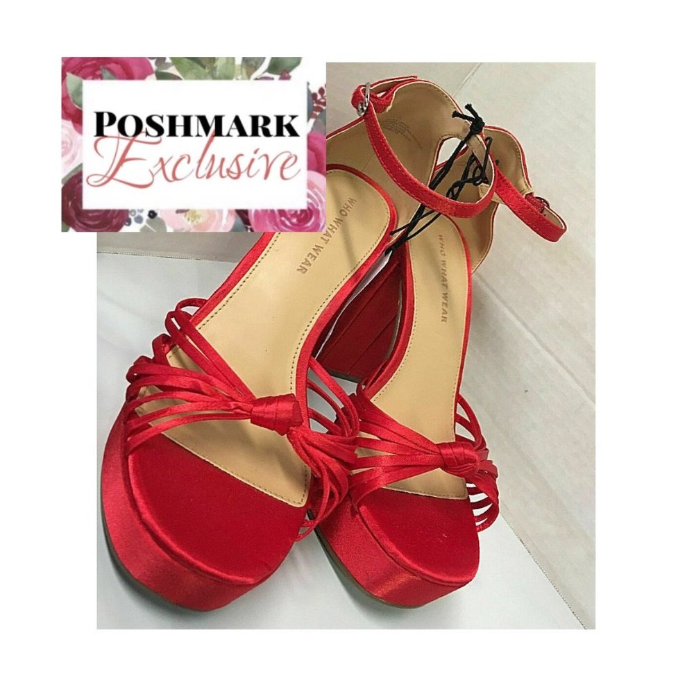 Who What Wear Satin Bow Platform Block Heel Pumps